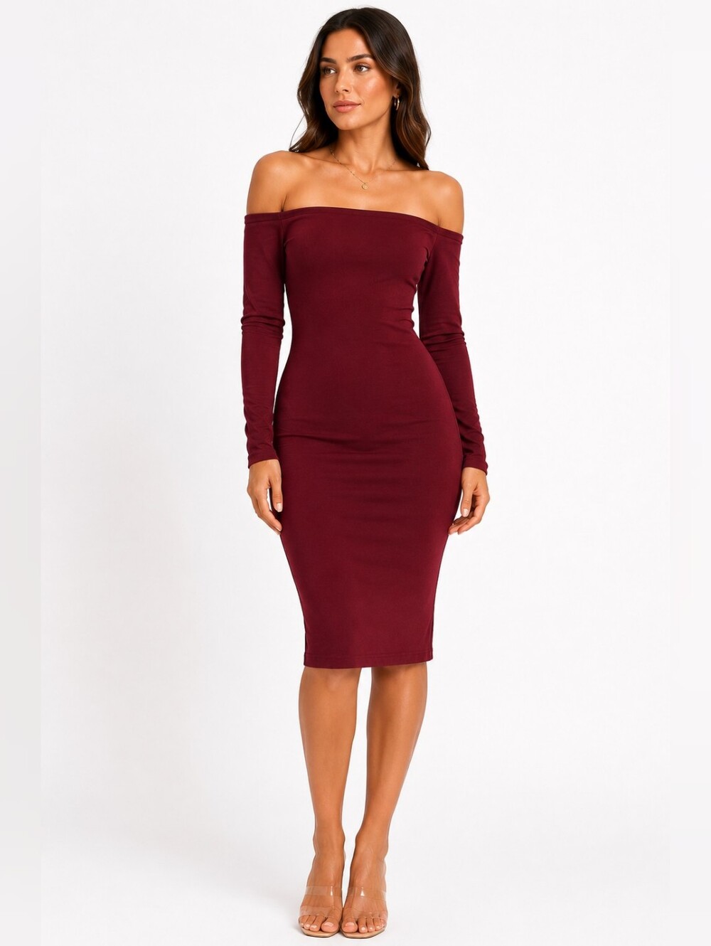 🍷 Belle Sky Burgundy Off Shoulder Midi Dress Size Medium